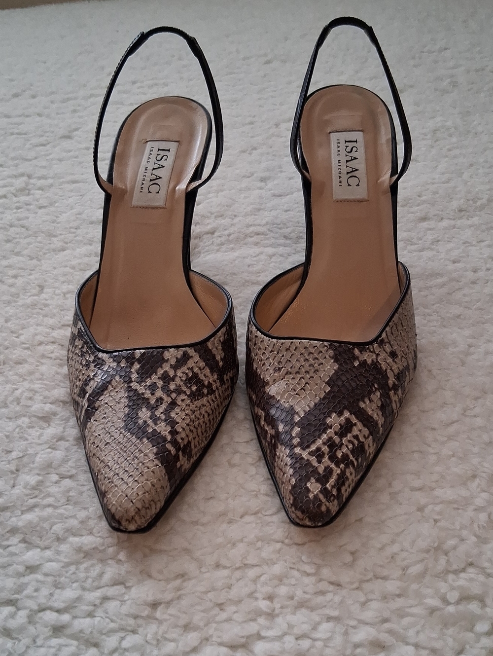 Isaac Mizrahi Snake-Print Pointed Slingback Pumps in Brown and Tan